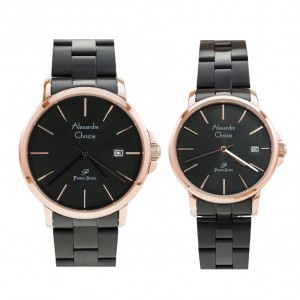 Alexandre Christie AC 1032 Rosegold Black Steel Couple